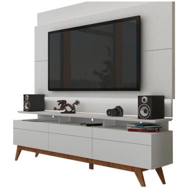 Imagem de Rack Com Painel Para Tv 55 Polegadas Branco Classic +3g Com Led - Imcal Móveis