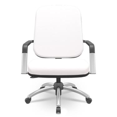 Imagem de Cadeira De Escritório Giratória Com Braço Cromada Magno P03 Vinil Branco - Lyam Decor