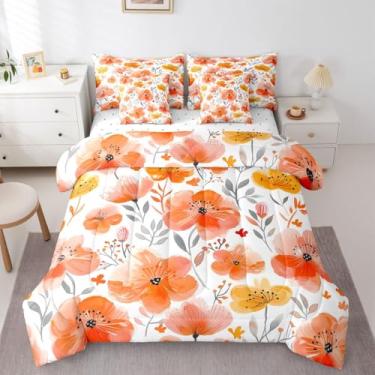 Imagem de Erosebridal Jogo de lençol casal floral em uma bolsa | Conjunto de edredom floral com 7 peças, tinta vermelha, respirável, leve, botânico, reversível, lençol com elástico