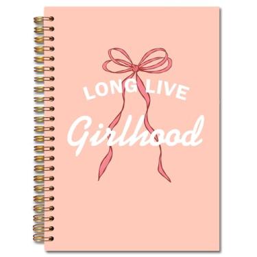 Imagem de Exqcom Cadernos espirais femininos rosa, diário de arco rosa coquete, diários estéticos para escrever, material de escritório feminino, caderno de longa vida infantil para anotações, 14 x 21 cm