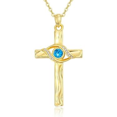 Imagem de HeartMelody Colar de cruz para mulheres, banhado a ouro 14K 18K com pingente de pedra do mês de nascimento, joias religiosas, presentes de aniversário e Natal para mulheres, mãe e ela, Suitable for