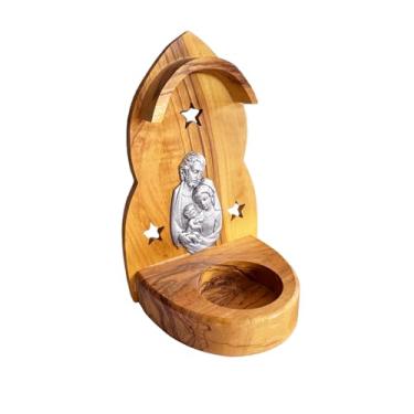 Imagem de Porta-velas Tealight de Madeira de Oliveira Presépio – Cena Sagrada Família (José, Maria e Jesus) – Decoração Cristã Artesanal de Natal de Belém 7,6 cm x 6,3 cm x 12,7 cm