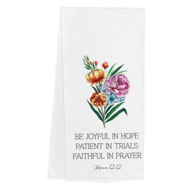 Imagem de Presentes cristãos toalhas de cozinha anfitriã presentes de inauguração de casa para mulheres homens citações motivacionais versículo bíblico floral waffle tecer chá toalhas de prato para cozinha