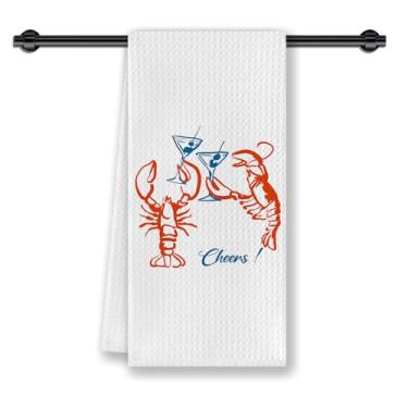 Imagem de CosxHabitat Toalha de prato de cozinha Coastal Beach Lobster Martini, presentes para amantes de coquetéis de martini, toalhas de chá decorativas de mão para carrinho de bar de cozinha, 40 x 61 cm