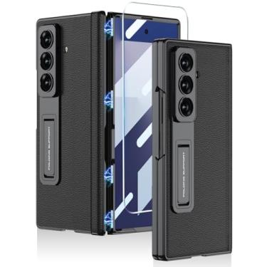 Imagem de TOPSEM Capa de couro para Samsung Galaxy Z Fold 7 com suporte, [protetor de tela integrado e proteção magnética da dobradiça] Capa fina e luxuosa à prova de choque para Samsung Galaxy Z Fold 7 (preto)