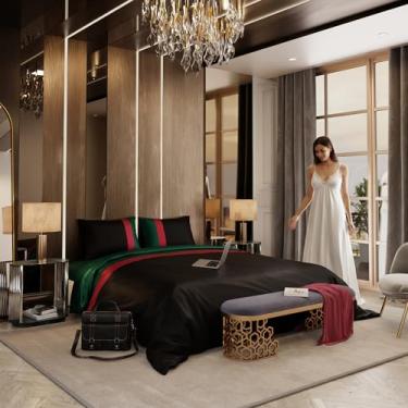 Imagem de Stoa Paris Conjunto de capa de edredom de cetim California King Size com fronhas, leve, respirável, resistente ao encolhimento, conjunto de cama ultra macio com laços de canto seguros, coleção Vogue