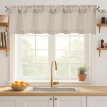 Imagem de Ebesto Saia cáqui para janelas de 35 cm de comprimento, cortina de cozinha texturizada de linho falso com filtro de luz para banheiro, café, porão de lavanderia, design de bolso de haste dupla, 1 peça