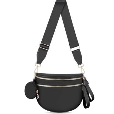 Imagem de Bolsa transversal quadriculada com carteiras removíveis, bolsas de nylon para , pochete espaçosa com alça de ombro, Preto, 12.2" x 5.5" x 8.5"