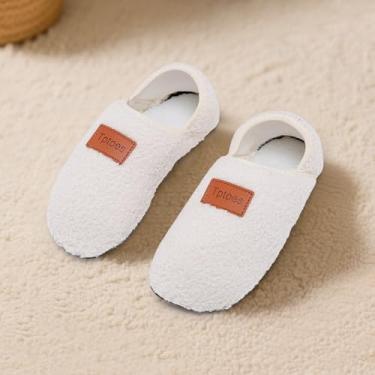 Imagem de Chinelos de casa infantis para meninos e meninas, sapatos de casa descalços aconchegantes, leves, antiderrapantes para uso interno, Branco, 10-11.5 Little Kid