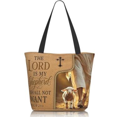 Imagem de Amsnkee Bolsa feminina com zíper – Bolsa grande reutilizável, transporte diário para o trabalho, compras, presente para ela, The Lord is My Shepherd, One Size