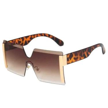 Imagem de JRLLFD Óculos de sol grandes e luxuosos sem aro, feminino, peça única, masculino, proteção UV400 (marrom leopardo)
