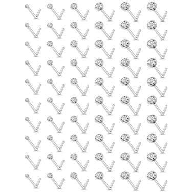 Imagem de Lsnevsie Piercing de nariz 22G, joia para mulheres e homens, calibre 22, aço inoxidável cirúrgico, 316L, em forma de L, sem piercing de argola para mulheres, zircônia cúbica, 1,5 mm, 2,5 mm, 3 mm, 3,5