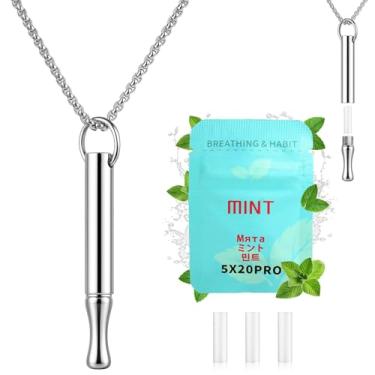 Imagem de ENFANTRY Colar de respiração para ansiedade, pingente de respiração de aço inoxidável, ferramenta de respiração para meditação calma e alívio do estresse, treinador de respiração lenta mindfulness