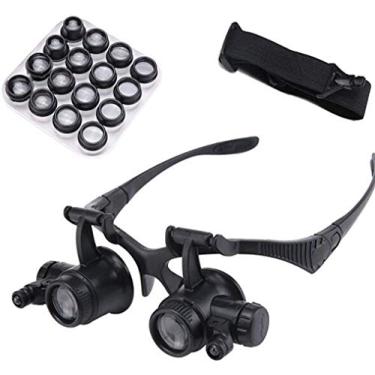 Imagem de MAZHILIANG Lupa montada na cabeça com luz, suporte de lupa com 2 LEDs, lupa profissional para joalheiros intercambiáveis, 8 lentes substituíveis 2,5X 4X 6X 8X 10X