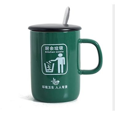 Imagem de HUAWELL Caneca de reciclagem, lata de lixo de cerâmica divertida verde e azul para café ou chá, tamanho GG (verde)