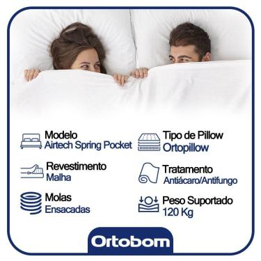 Imagem de Cama Box Casal Suede Bipartido + Colchão Ortobom Airtech Molas Ensacadas 138x188x65 Marrom