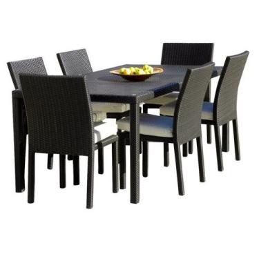 Imagem de Mesa retangular com 6 cadeiras para sala e cozinha, alumínio e junco s