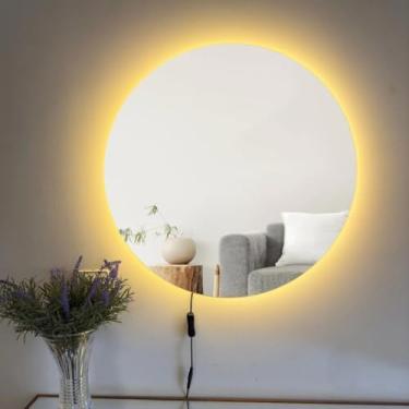 Imagem de Espelho Redondo Lapidado Com LED Para Maquiagem Banheiro Quarto + SUPORTE(LED LUZ QUENTE 50 cm)