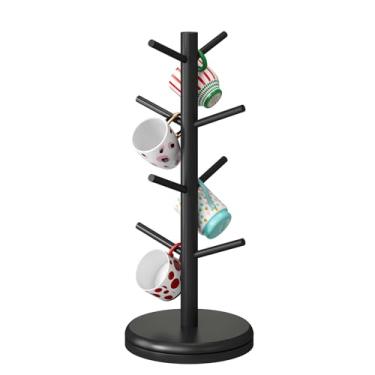 Imagem de STDDRE Suporte para canecas, árvore, rotação de 360°, suporte de copo de café, suporte de bambu, 8 ganchos para bancada de copos, cozinha, café, bar, organizador decorativo para canecas (preto)