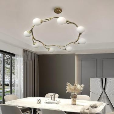 Imagem de Lustre para sala de estar com 8 lâmpadas em formato de globo, estilo meados do século XX, luminária pendente moderna tipo Sputnik, lâmpada G9, acabamento em latão escovado, cúpula de vidro b