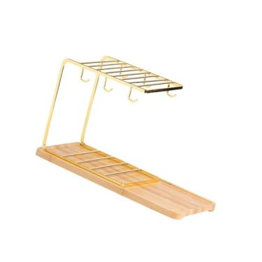 Imagem de IEUDNS Suporte para copos Suporte para canecas de café Bandeja de madeira Estante moderna e multiuso para armazenamento de copos de café para, Ouro
