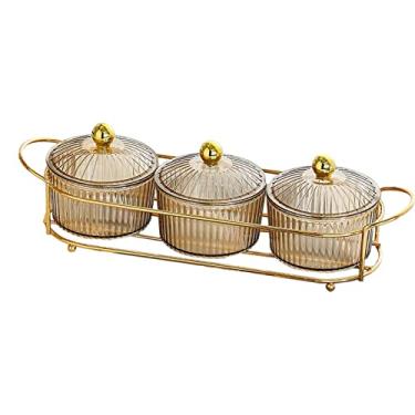 Imagem de Food Storage Preserved Tray with Holder Multi Use with Lid Condiment Tray Serving Container Decorations Dried Fruit Salad Plate for, Clear 3 Bowls/822(Brown 3 Bowls)