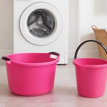 Imagem de Kit De Limpeza Bacia 14,8L E Balde 10L Para Lavanderia Limpeza e Organização Doméstica Rosa