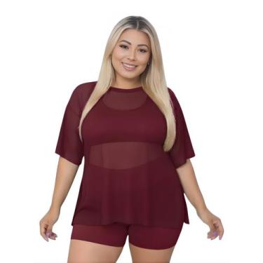 Imagem de Blusa Tule Feminina Fitness Academia Plus Size Vinho Cor:VinhoTamanho: