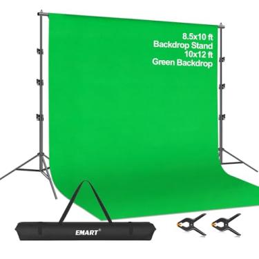 Imagem de EMART Kit de suporte de tela verde Photo Video Studio 2,6 x 3 m, sistema de suporte de fundo de fotografia com pano de fundo cromado de musselina 100% algodão de 3 x 3,6 m