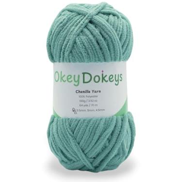 Imagem de Okey Dokeys 100 g fio de chenille espuma do mar verde sálvia super volumoso #6 – não desfia, fio macio para amigurumi, pelúcia, artesanato, projetos de crochê, tricô, adequado para iniciantes (100 g