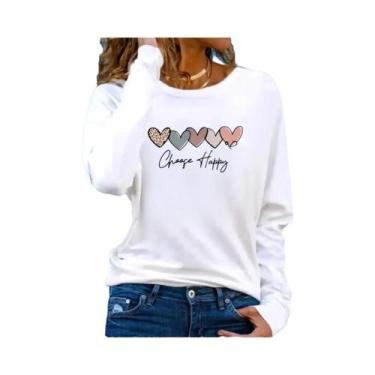 Imagem de Camiseta Feminina Gótica Com Estampa De Coração, Manga Comprida, Casua