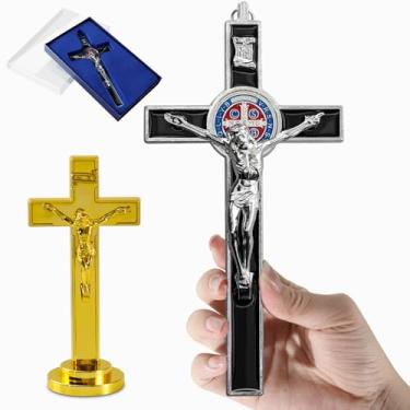 Imagem de XIPENGKEJI Crucifixo esmaltado de metal preto, cruz para arte de parede cristã, decoração perfeita de parede de Jesus preto, decoração de casa para salvação espiritual, presentes cristãos - 19 cm x 9