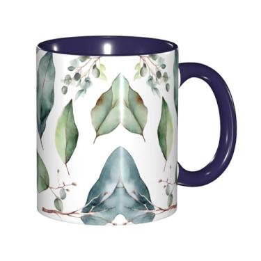 Imagem de Zeraoke Canecas de café criativas com estampa verde de folhas de eucalipto, personalizadas, presente para família, tamanho de 325 ml, unissex