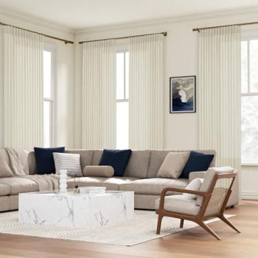 Imagem de Cortinas extra longas de linho natural de 272 cm, cortinas plissadas de linho natural, boho, quinta, privacidade, 2,7 m, decoração exuberante, cortinas transparentes do chão ao teto para sala de estar