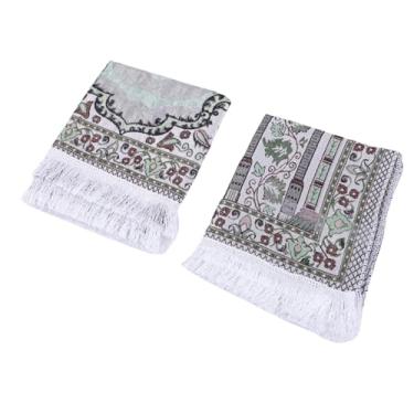 Imagem de GLOGLOW Tapete de Oração de Algodão Premium, Tapete de Oração Muçulmano Bordado Janamaz Sajjadah para Homens e Mulheres, Com Cabide de Carro para Presente de Salah de Viagem do Ramadã