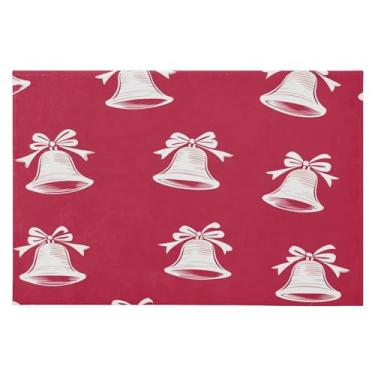 Imagem de CEBUGI Tapete de área 60 x 90 cm macio lavável tapete antiderrapante com suporte de borracha branco sinos de Natal tapetes de área para sala de estar, quarto, decoração de casa