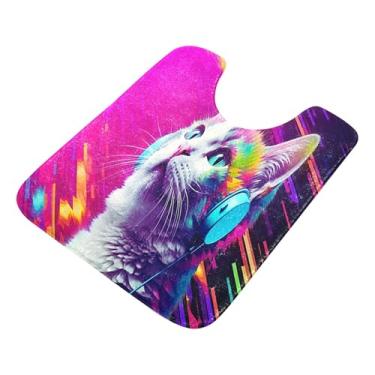 Imagem de Burbuja Tapete de banheiro Cat Art, tapete de banho absorvente de pelúcia macio, base antiderrapante para piso de banheiro, oval em forma de U