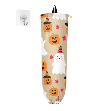 Imagem de xigua Suporte de parede para saco de plástico de abóboras de Halloween com cordão, pacote com 2, organizador de sacolas de compras reutilizáveis, decoração para bolsas, meias, roupas íntimas e