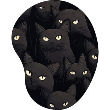 Imagem de Mouse Pad Ergonômico Gota Estampa Gatos Pretos Olhos Claros