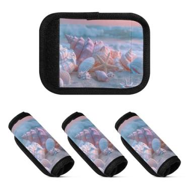 Imagem de Qilmy Beautiful Starfish Shells Bagagem Handle Wrap Pacote com 4 Identificadores de Bagagem Tag Comfort Handle Grips Capa para Carrinho de Viagem Bolsa Mala Avião Acessórios de Viagem 1605