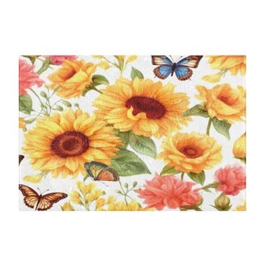 Imagem de Burbuja Tapete de banho de girassóis, tapete de banheiro absorvente extra macio com suporte antiderrapante para banheiro, banheira, chuveiro, 41 x 61 cm