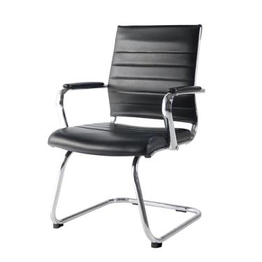 Imagem de Lorell Cadeira de hóspedes Tempo Modern, estrutura cromada, base em cantilever, braços de perfil baixo, preta