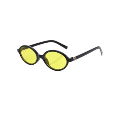 Imagem de Óculos de sol vintage Retrô oval Estilo Vintage com Cores Modernas e Lentes Coloridas(Preto-Amarelo)