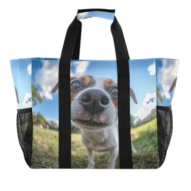Imagem de STAYTOP Bolsa de praia grande com foto olho de peixe de cachorro fofo para mulheres e homens, à prova d'água à prova de areia, bolsa de natação para piscina, academia, mercearia, viagem