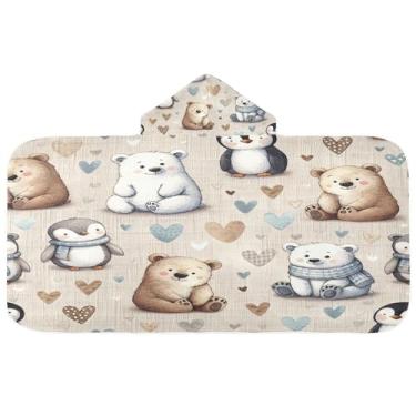 Imagem de Burbuja Toalha de banho com capuz Bears para crianças, toalha de praia de pelúcia macia absorvente para meninas e meninos 3-10 anos, 61 x 127 cm