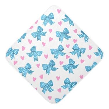 Imagem de Burbuja Blue Bows Toalha de banho para bebê - Toalha com capuz de musselina macia e absorvente para recém-nascidos, 76 x 76 cm