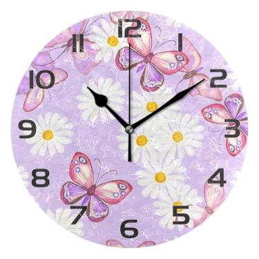 Imagem de YETTASBIN Relógio de parede borboletas, silencioso, sem tique-taque, operado por bateria, relógio redondo decorativo criativo para cozinha, sala de estar, banheiro, decoração de escritório em casa