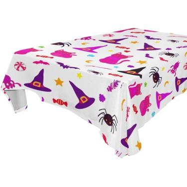 Imagem de Burbuja Toalha de mesa com elementos de Halloween, toalha de mesa quadrada anti-rugas grossa para decoração de jantar, cozinha, festa, 137 x 137 cm