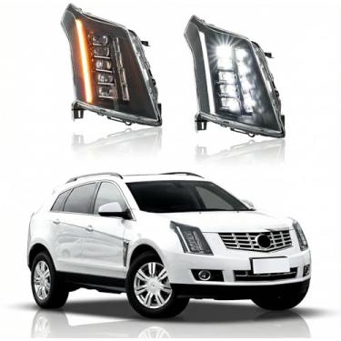 Imagem de JOLUNG Conjunto de faróis compatível com Cadillac SRX 2010-2016, atualização de carro, novo estilo, lâmpadas de cabeça dinâmicas, animação de inicialização âmbar, sequencial, luzes traseiras 1 par