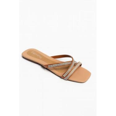 Imagem de Sandália Rasteira Feminina Tiras De Strass Cruzado Casual 04 - Femmy, 